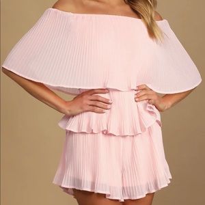 Blush pleated off - the shoulder romper